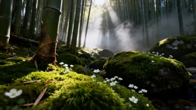 竹林晨雾阳光穿透2534#横屏 