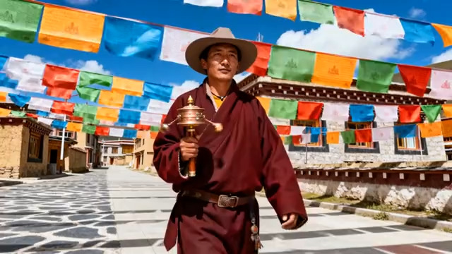  转经筒的僧人2544#横屏 	 