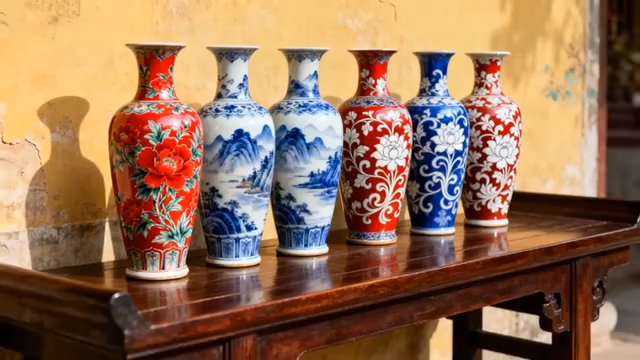  中式传统青花瓷瓶展示2524#横屏 	 