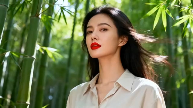  竹林间的红衣女子2536#横屏 	 