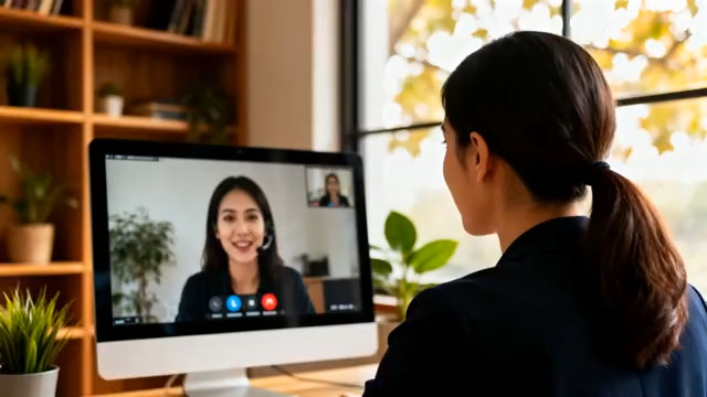  职场女性视频会议场景2487#横屏 	 