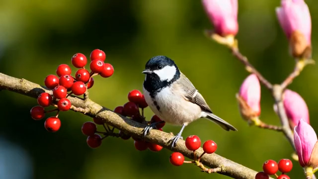  枝头小鸟与红果绽放2484#横屏 	 