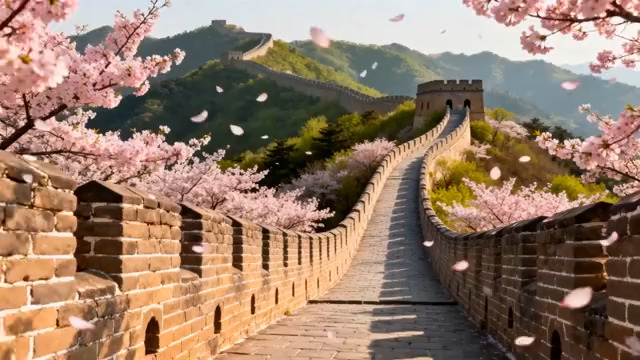  长城樱花盛开美景2474#横屏 	 