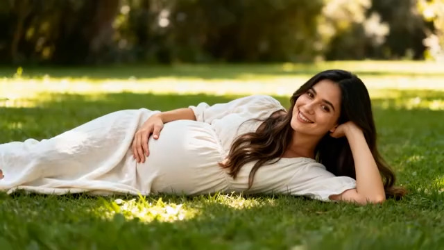  孕妇草坪微笑写真2468#横屏 	 