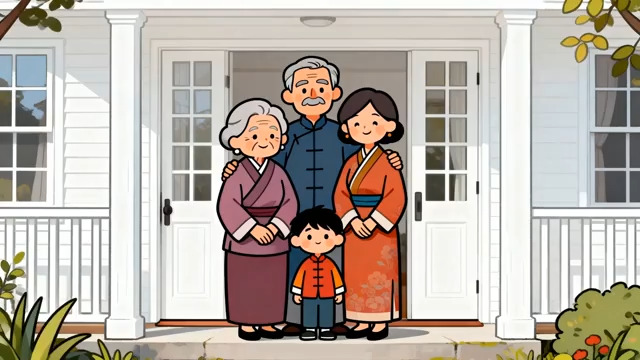  一家四代同堂温馨合影2349#横屏 	 