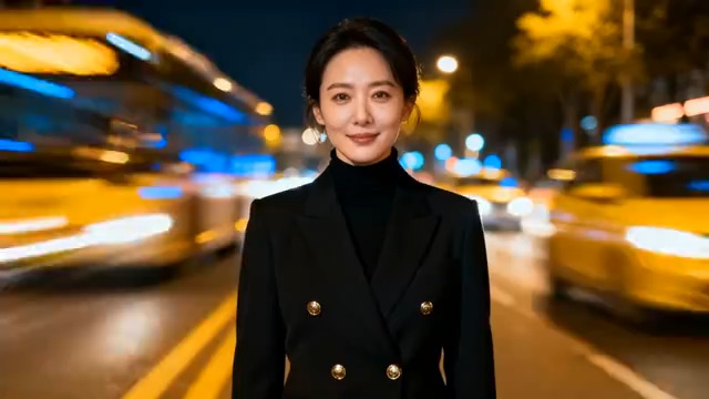  夜晚城市自信职业女性2342#横屏 	 