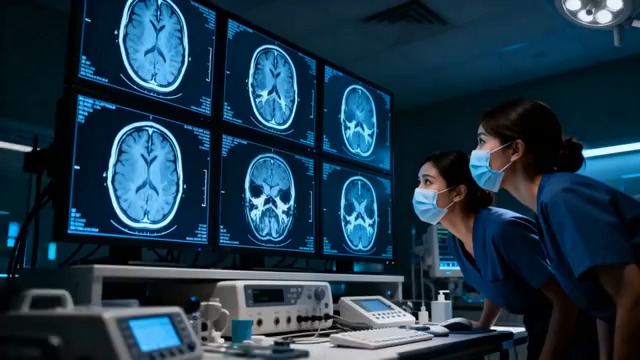  医生分析脑部CT影像2358#横屏 	 