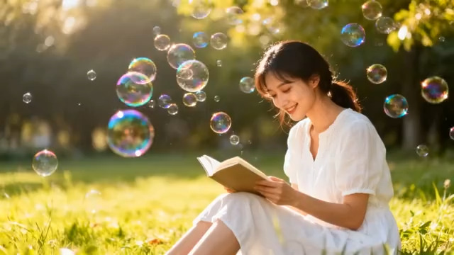  阳光下读书的女孩2315#横屏 	 