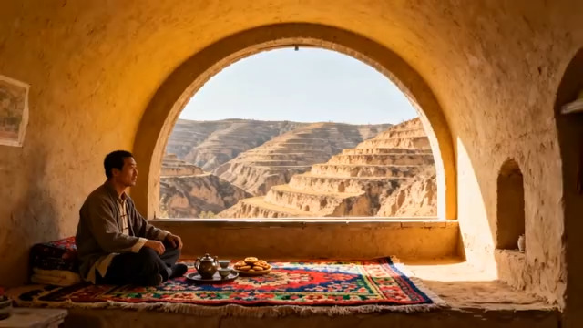  窑洞品茗望山景2325#横屏 	 