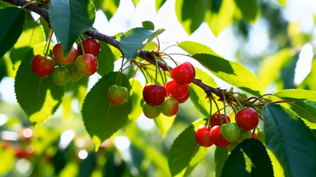  阳光下的樱桃枝特写2311#横屏 	 