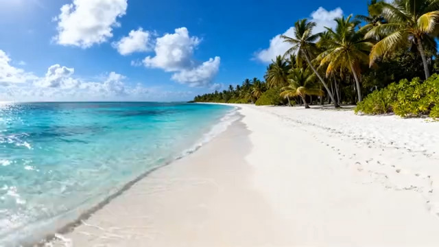  椰林白沙滩海浪美景2327#横屏 	 