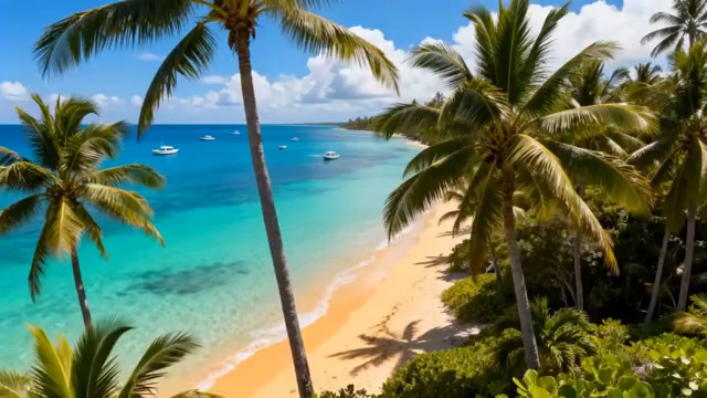  椰林环绕的热带海滩2330#横屏 	 