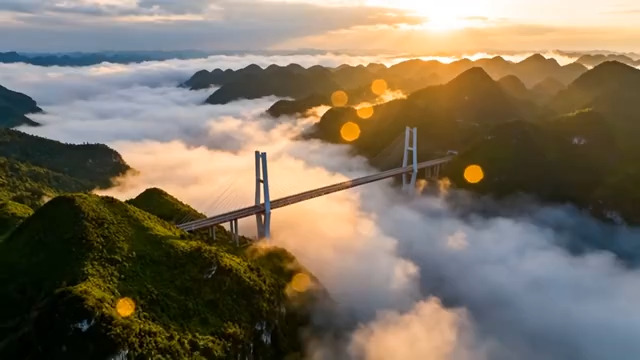  云海大桥日出航拍2457#横屏 	 -