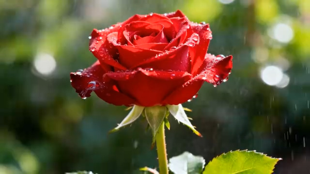  雨中红玫瑰特写2434#横屏 	 