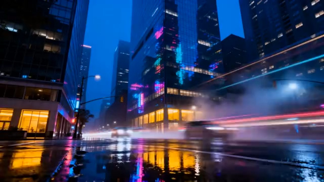  雨夜城市霓虹灯光轨2422#横屏 	 -