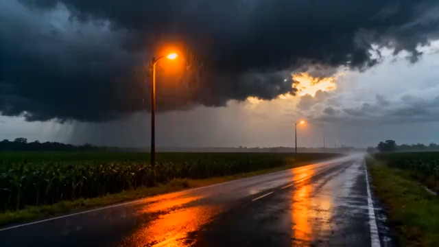  雨夜公路与路灯2426#横屏 	 