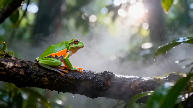  雨后绿蛙枝头静立2409#横屏 	 