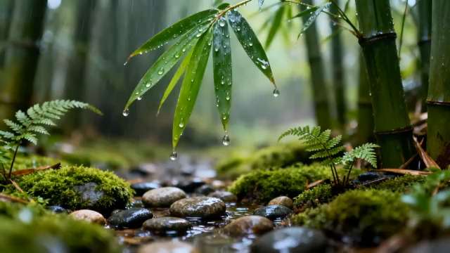  雨后竹林青翠绿意2416#横屏 	 -