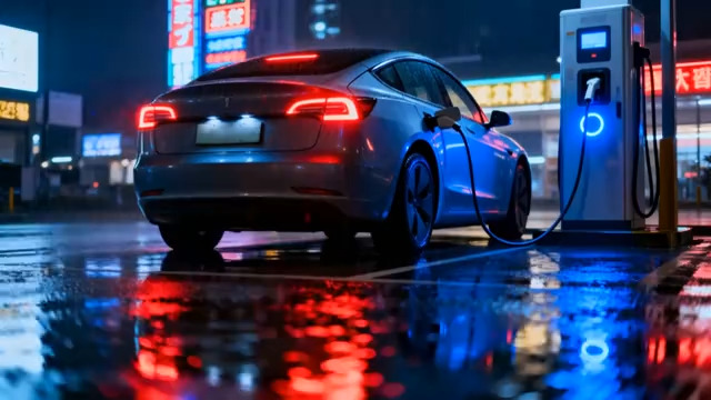  雨夜电动车充电夜景2425#横屏 	 