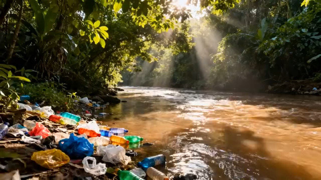  雨林河流垃圾污染2417#横屏 	 