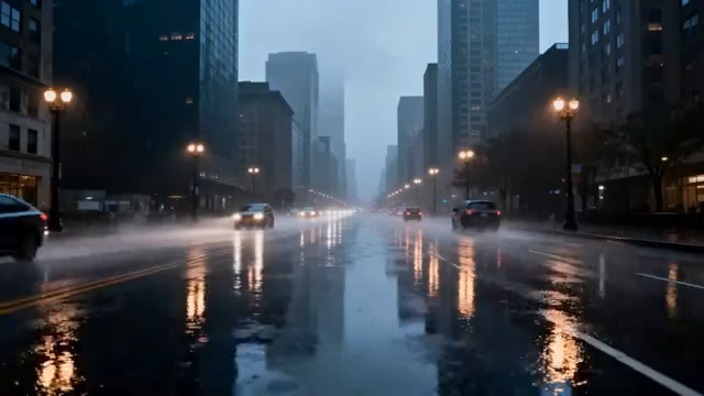  雨夜城市街道车流2421#横屏 	 