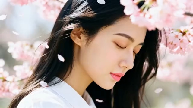  樱花树下的微笑女孩2377#横屏 	 