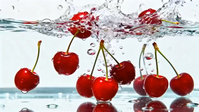  樱桃落水慢镜头2380#横屏 	 -