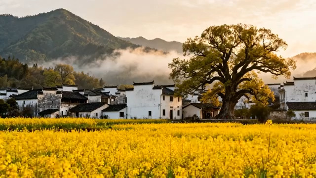  油菜花海中的古村落2384#横屏 	 