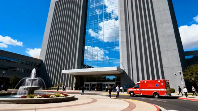  医院大楼前救护车驶过2369#横屏 	 