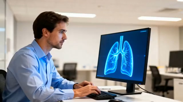  医生研究肺部3D图像2366#横屏 	 