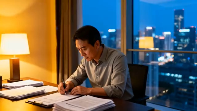  夜晚办公的商务男士2341#横屏 	 