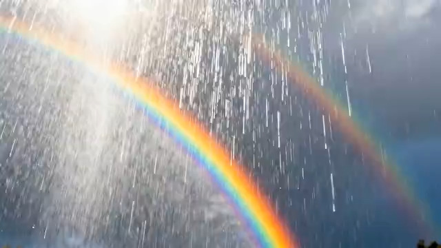  阳光下的彩虹瀑布2287#横屏 	 