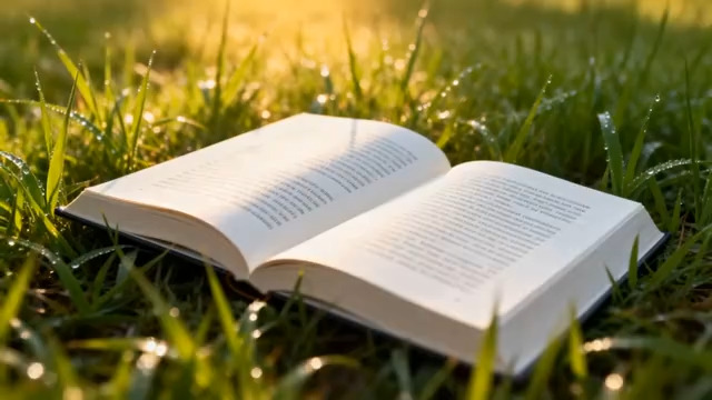  阳光下的草地与书本2288#横屏 	 