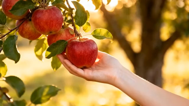  阳光下采摘红苹果2282#横屏 	 