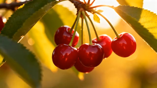  阳光下的红樱桃特写2295#横屏 	 