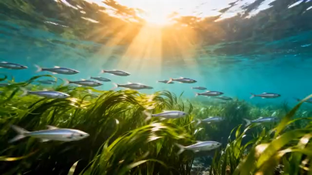  阳光海底鱼群游动2258#横屏 	 