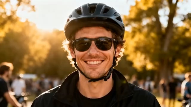  阳光骑行者微笑特写2270#横屏 	 