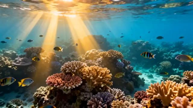  阳光珊瑚礁与热带鱼群2276#横屏 	 