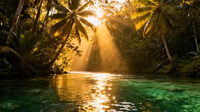  阳光穿透椰林河流2251#横屏 	 