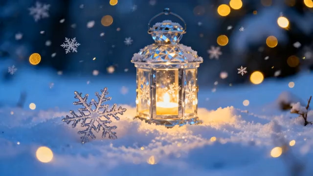  雪夜中的温暖灯笼2221#横屏 	 