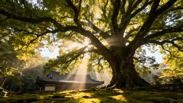  阳光穿透古树枝叶2243#横屏 	 -