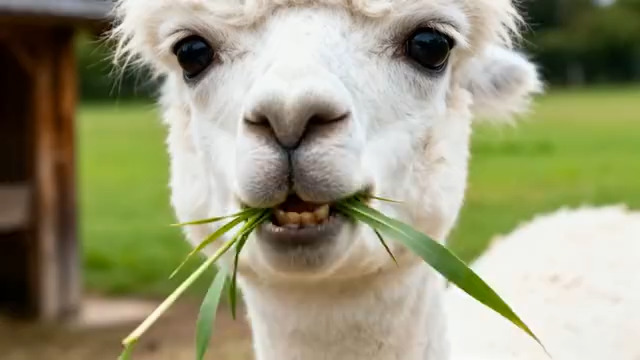  羊驼吃草特写镜头2238#横屏 	 