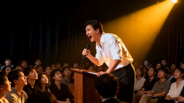  演讲台上激情演讲的男人2236#横屏 	 