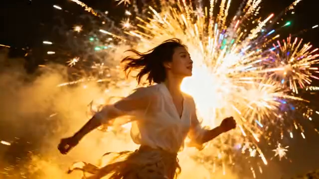  烟花下奔跑的女孩2231#横屏 	 