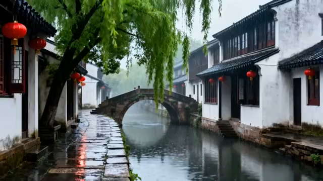  烟雨江南水乡古镇2232#横屏 	 