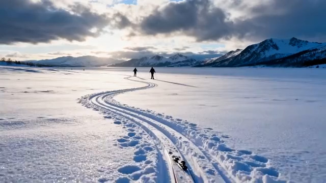  雪原落日下的跋涉身影2224#横屏 	 