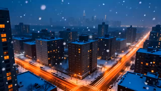  雪夜城市俯瞰车流2214#横屏 	 