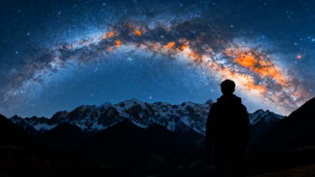  雪山星空下的背影2200#横屏 	 