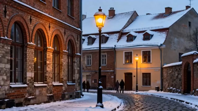  雪夜欧式老街灯光2218#横屏 	 