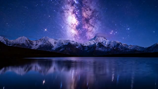  雪山星空银河延时摄影2202#横屏 	 -